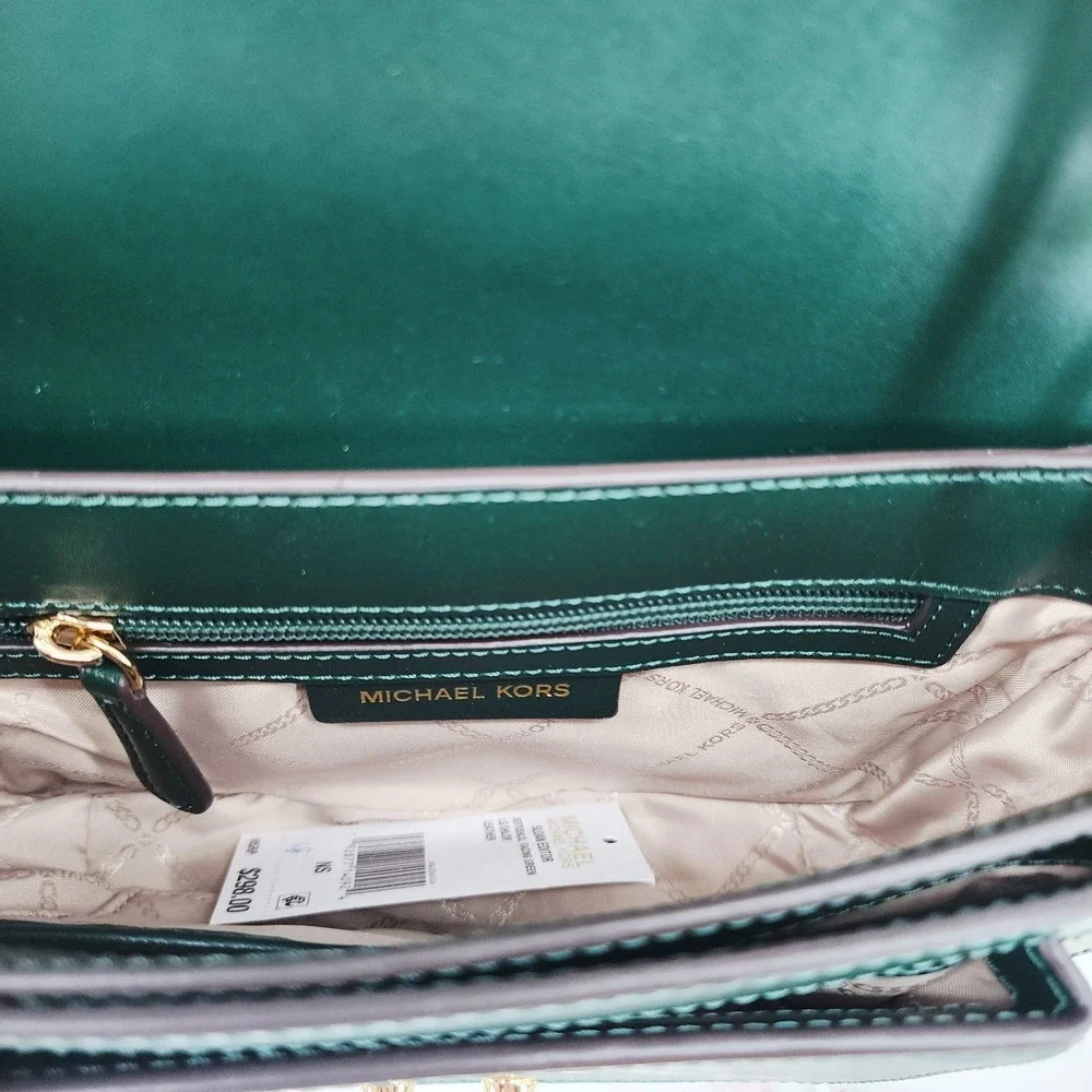 Michael Kors Sloan Editor Dark Green Leather Crossbody Bag Gold Hardware NWOT